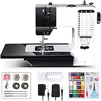 Máquina de Costura Portatil com 38 Pontos Ajustáveis Luz LED,Máquina De Costura Doméstica Com Bancada Ajuste de Comprimento e Largura de Ponto,Casa de Botão Automática,Cortador de Linha - 220v