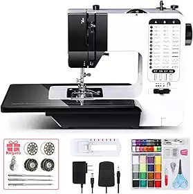Máquina de Costura Portatil com 38 Pontos Ajustáveis Luz LED,Máquina De Costura Doméstica Com Bancada Ajuste de Comprimento e Largura de Ponto,Casa de Botão Automática,Cortador de Linha - 220v