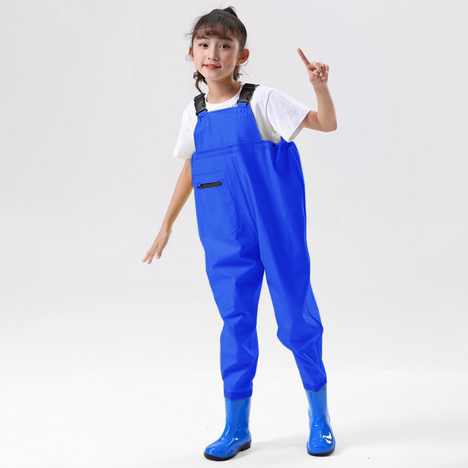Cuissardes imperméables pour enfants avec bottes – Pantalon de pêche avec bandoulière réglable – Cuissardes en caoutchouc antidérapantes pour enfants, garçons et filles