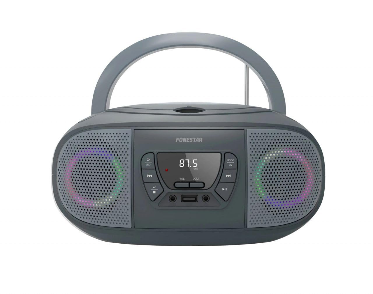 RADIO CD FONESTAR BOOM-GO-G GRIS 4W RMS BLUETOOTH FM USB/MP3 AUX IN SALIDA AURICULARES EFECTOS LUMINOSOS