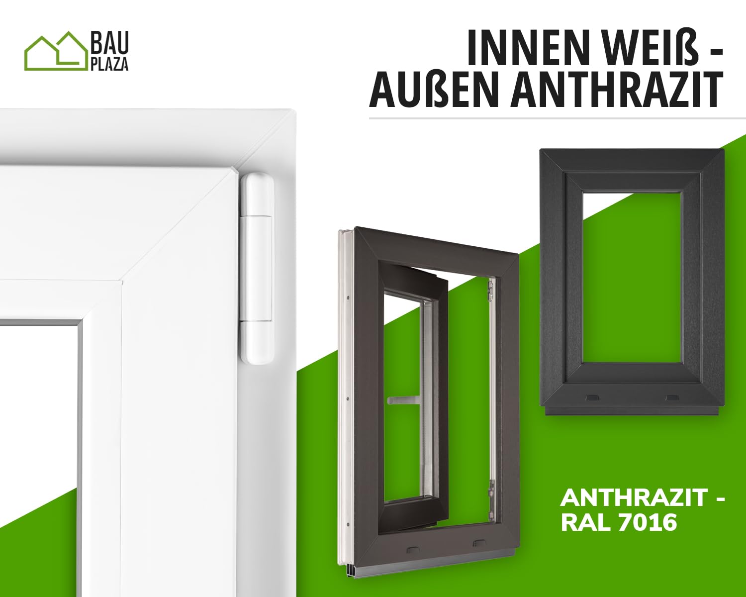 Ventana PVC oscilobatiente 40 x 50 cm / 400 x 500 mm (ancho x alto) apertura izquierda antracita exterior/blanco interior, doble acristalamiento 32 mm, aislamiento térmico y acústico