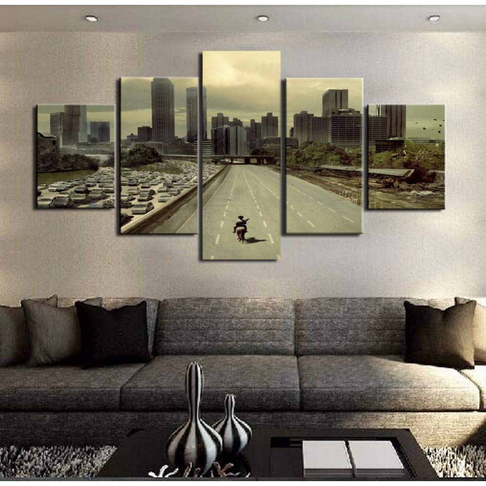 Kunstdrucke Auf Modulare Bilder Hd Gedruckt Leinwand Rahmen Malerei Home Wandkunst Foto Decor 5 Panels Film Walking Dead Landschaft Poster