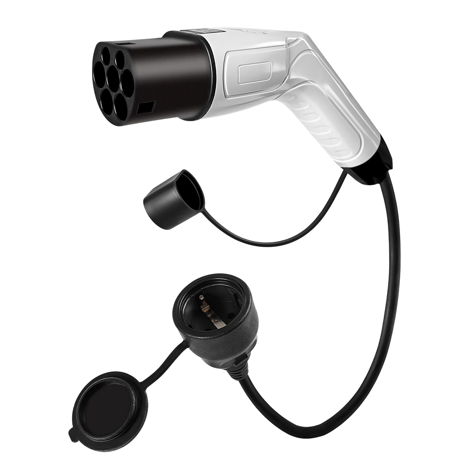 Adapter typu 2 na Schuko, 1fazowy, 3,5 kW, 16 A, 70 cm, adapter do ładowarki samochodowej z zestykiem ochronnym na IEC 62196 typ 2 stacji ładowania samochodów E-Bike, E-Motorcycle (nie pasuje