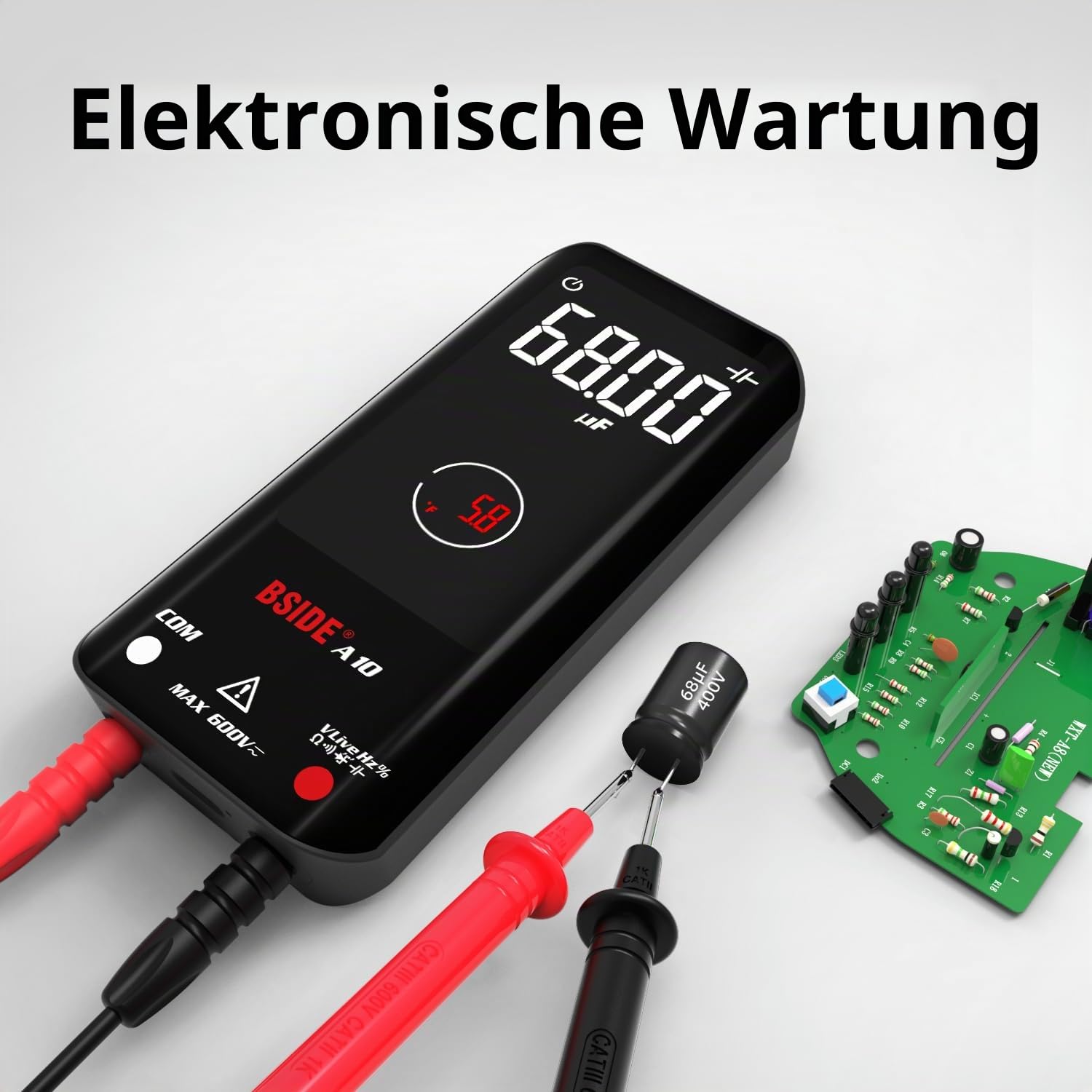 BSIDE Digitales Multimeter, wiederaufladbar mit Farb-LCD, 3 Ergebnissanzeige, 9999 Zählungen, Taschenmesser, Kapazitätsdiode, Ohm, Hz, Einschaltdauer, V-Alert, Live-Check, Spannungsprüfer, Schwarz
