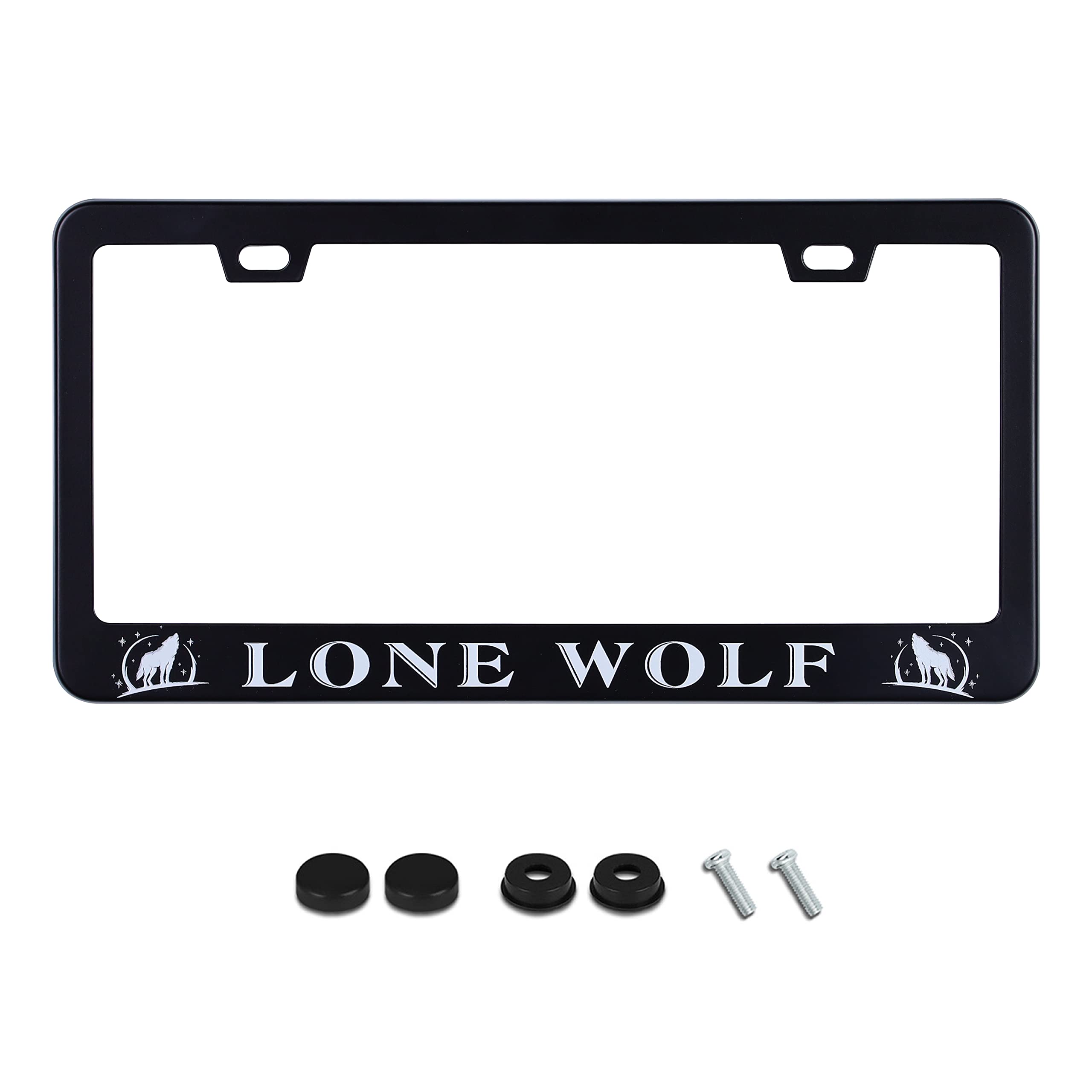 Wolf License Plate Frame Stainless Steel Car Accessories Lone Wolf License Plate Frames Personalized License Plate Cover Fits Standard U.S. Vehicles for Men Women Size: 12.2 X 6 Inches