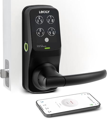 Lockly Secure Plus, cerradura de puerta inteligente Bluetooth, cerradura de puerta de entrada sin llave con asa, teclado PIN Genie, sensor