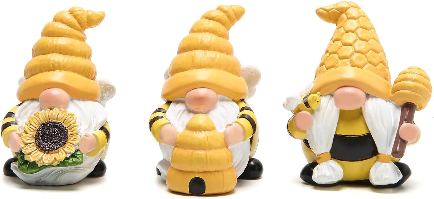 3 PCS Bumble Bee Spring Gnome Decorations Honey Bee Gnomes Ornaments World Bee Day Decorations Gifts Fall Thanksgiving Gnomes Figurines Honey Bee Birthday Gifts for Mom,Grandma, Women