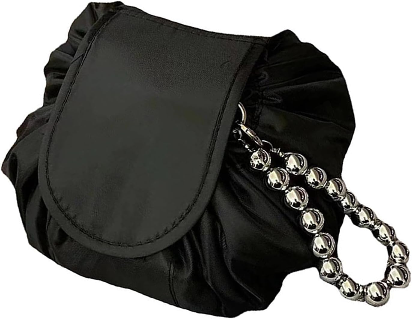 Careflection Make-up Storage, One-Step Make-Up Cord Design, Women's Makeup Bag, Makeup Pouch for Lazy Women, Hand Bead Chain, Black, Drawstring Cosmetic Bag
