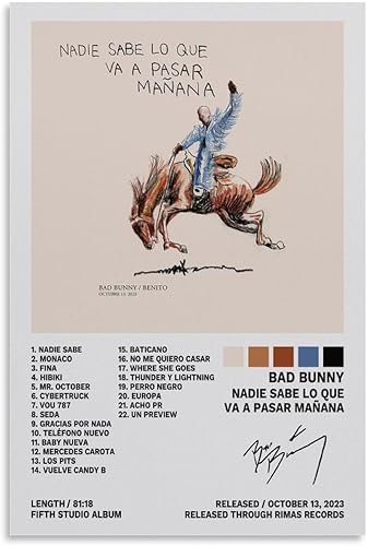 Póster Bad Poster de Bunny Nadie Sabe Lo Que Va A Pasar Mañana - Póster de cubierta de álbum de música para habitación, lienzo estético para disponible en Yaxa Guatemala