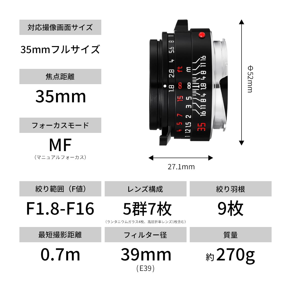 Amazon.co.jp: MR.DING Pactcron 35mm F1.8 フルサイズ対応 ライカM