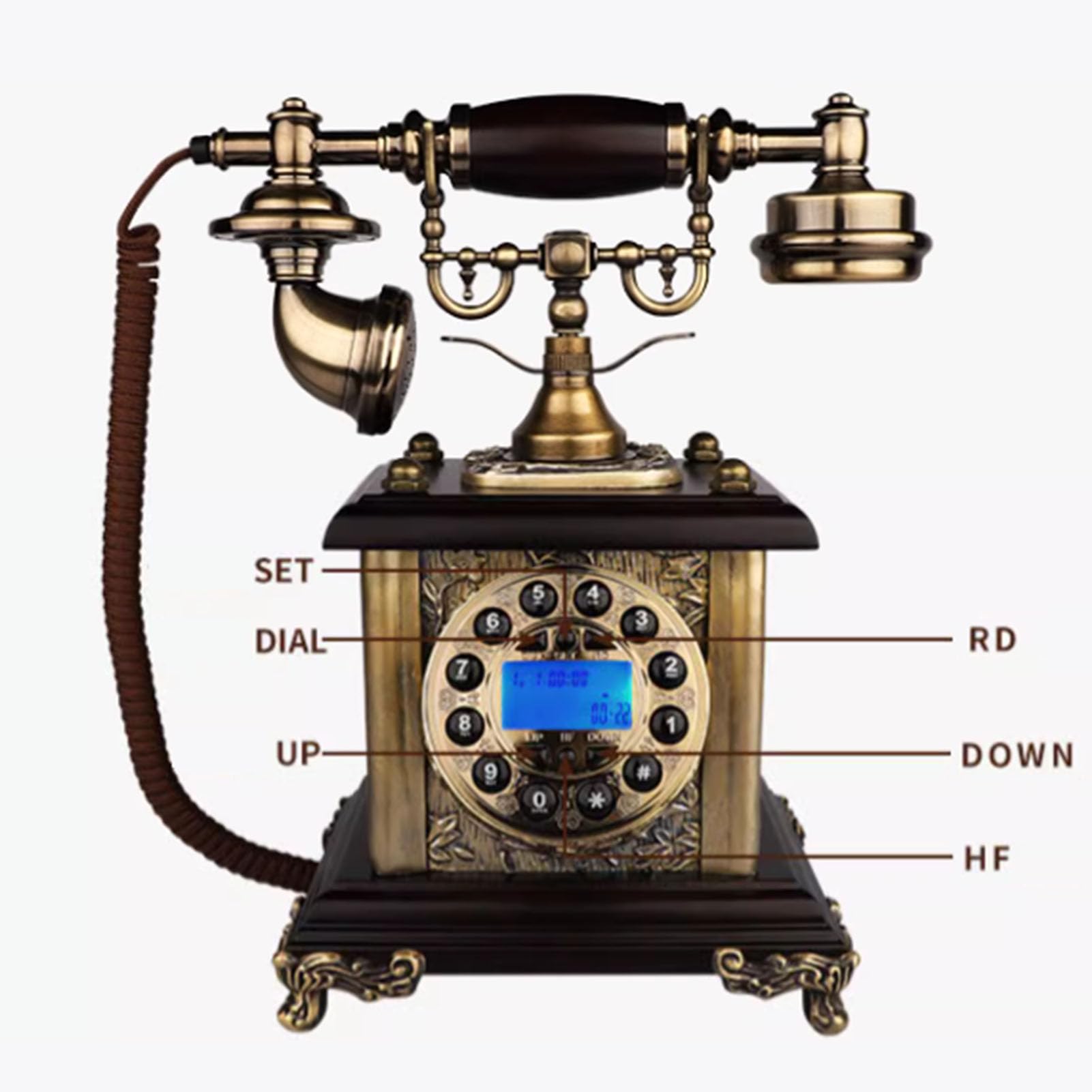Telefon z przyciskiem Retro Drewniany telefon przewodowy Telefon stacjonarny Vintage Telefon stacjonarny Dekoracja domu/biura
