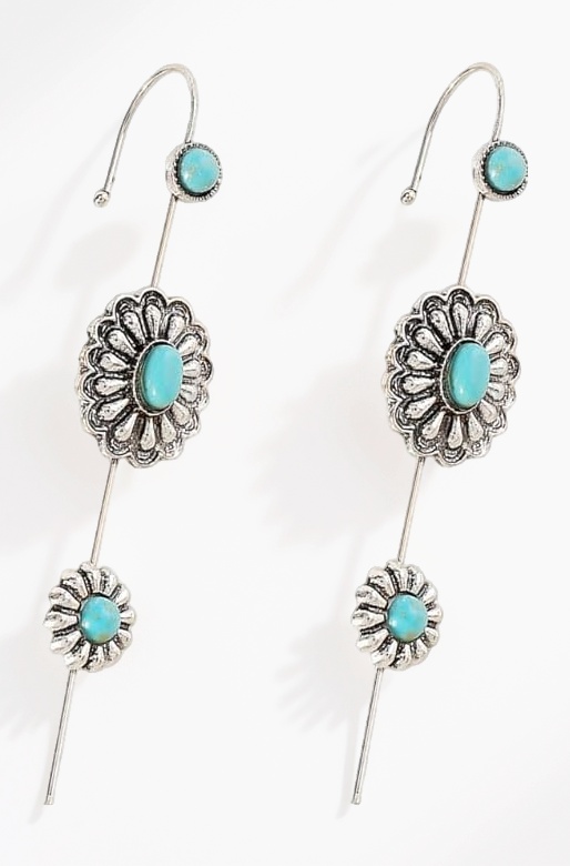 2PCs Turquoise Ear Wrap Crawler Hook Stud Earrings for Women Girls- Long Bar Piercing Ear Cuffs Boho/Bohemian Statement Earrings