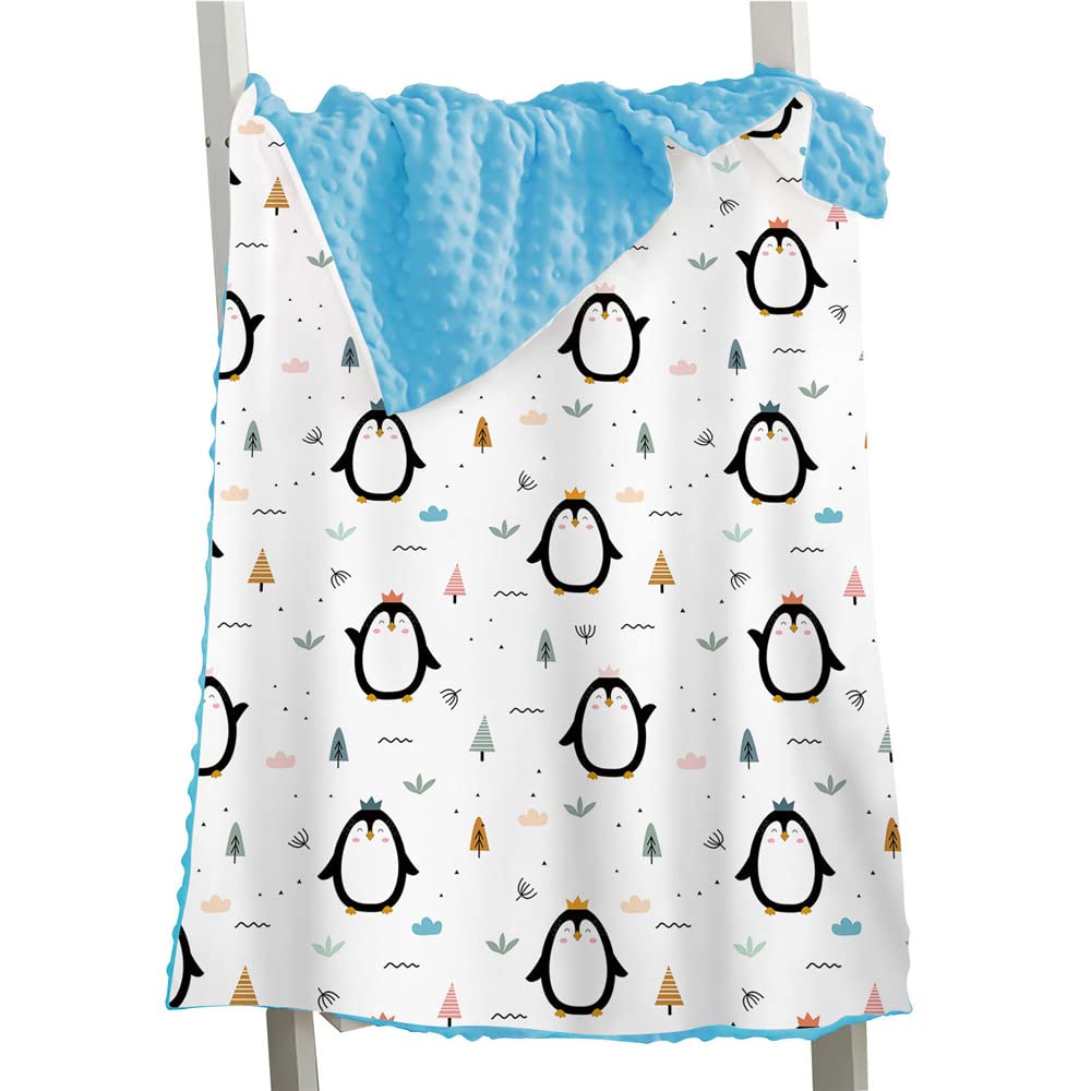 Hixingo Comfort Blanket for Kids Baby, Animal Printed Double Layer Throw, Sensory Soft Minky Dot Reverse Side Plush, Blanket Bedding for Children Boys Girls (penguin 1,150x110cm)