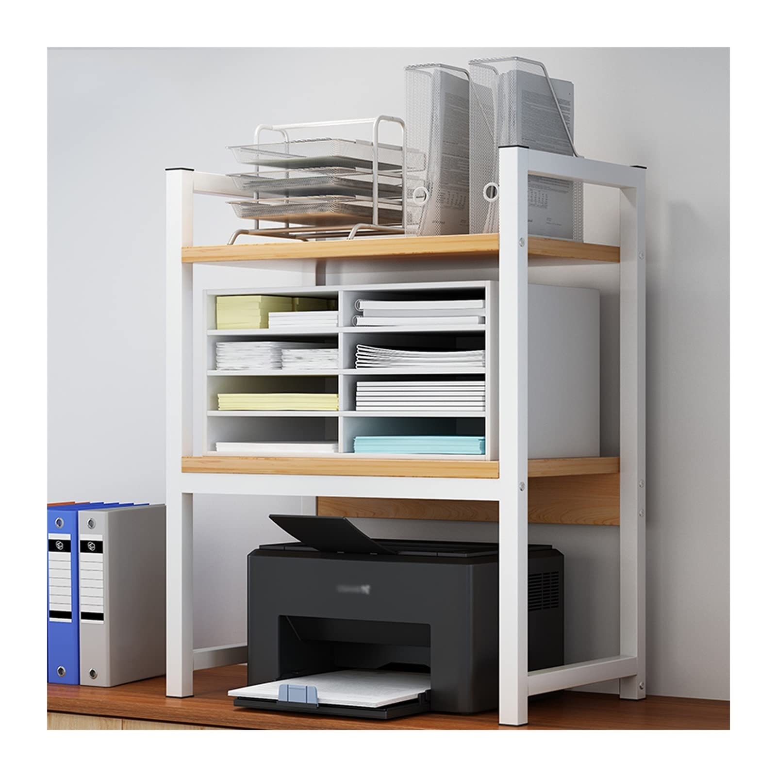 Lshtshf-ou 2-Tier Desktop Storage Rack With Metal Frame And MDF Shelves For