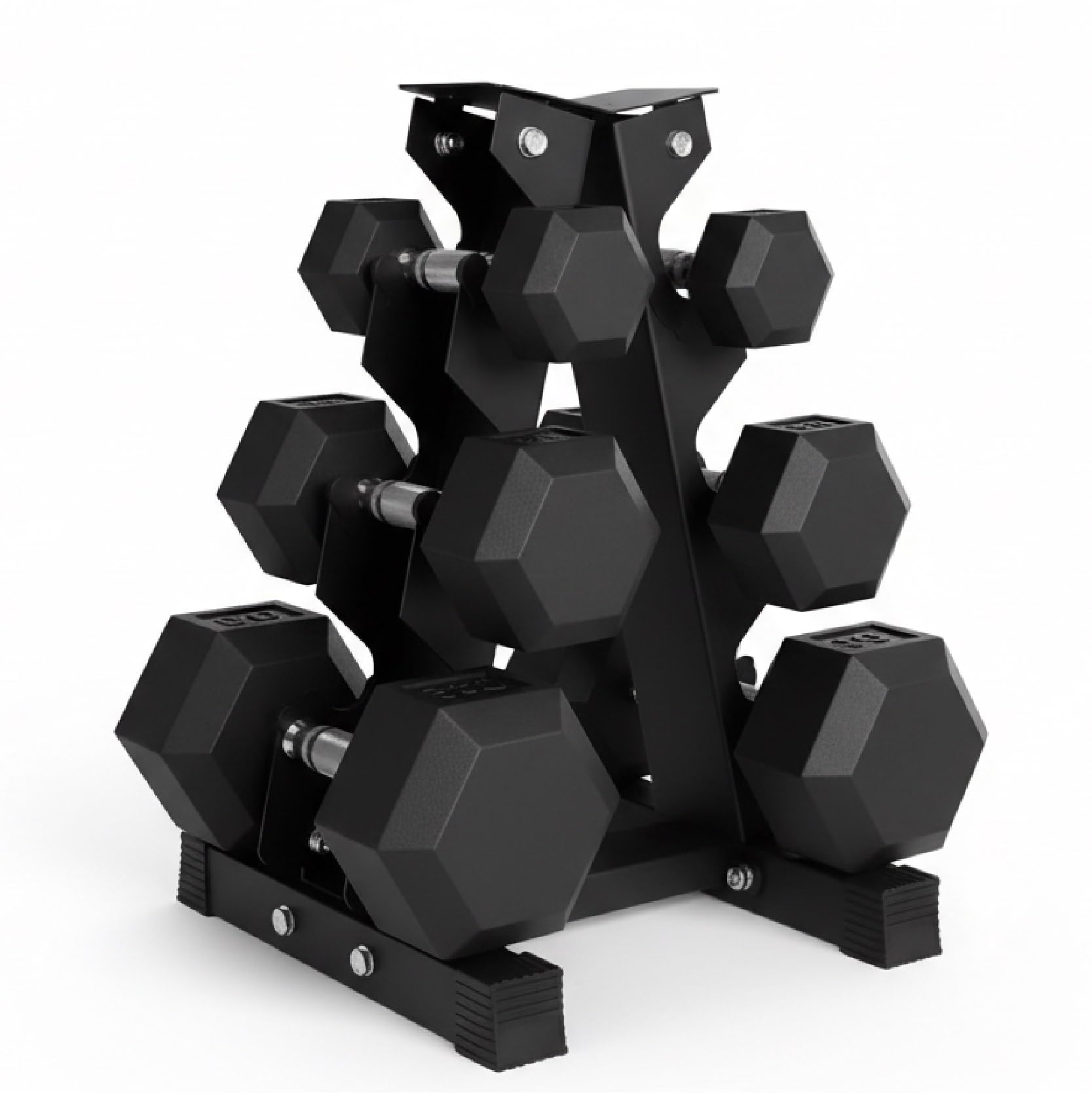 Hex Dumbbell Set 3 Pairs 2.5kg–30kg | Rubber Encased Cast Iron Weights | Strength Training for Home Gym | Optional Rack Stand (With Rack-black, 2X(7.5+10+12.5)60Kg)