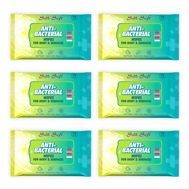 Image of Antibacterial Wet Wipes - 60 Wipes (10 x 6 Travel Packs) | Kills 99% Germs, Alcohol-Free & Skin-Friendly | For Hands, Face, Surfaces & Travel Hygiene