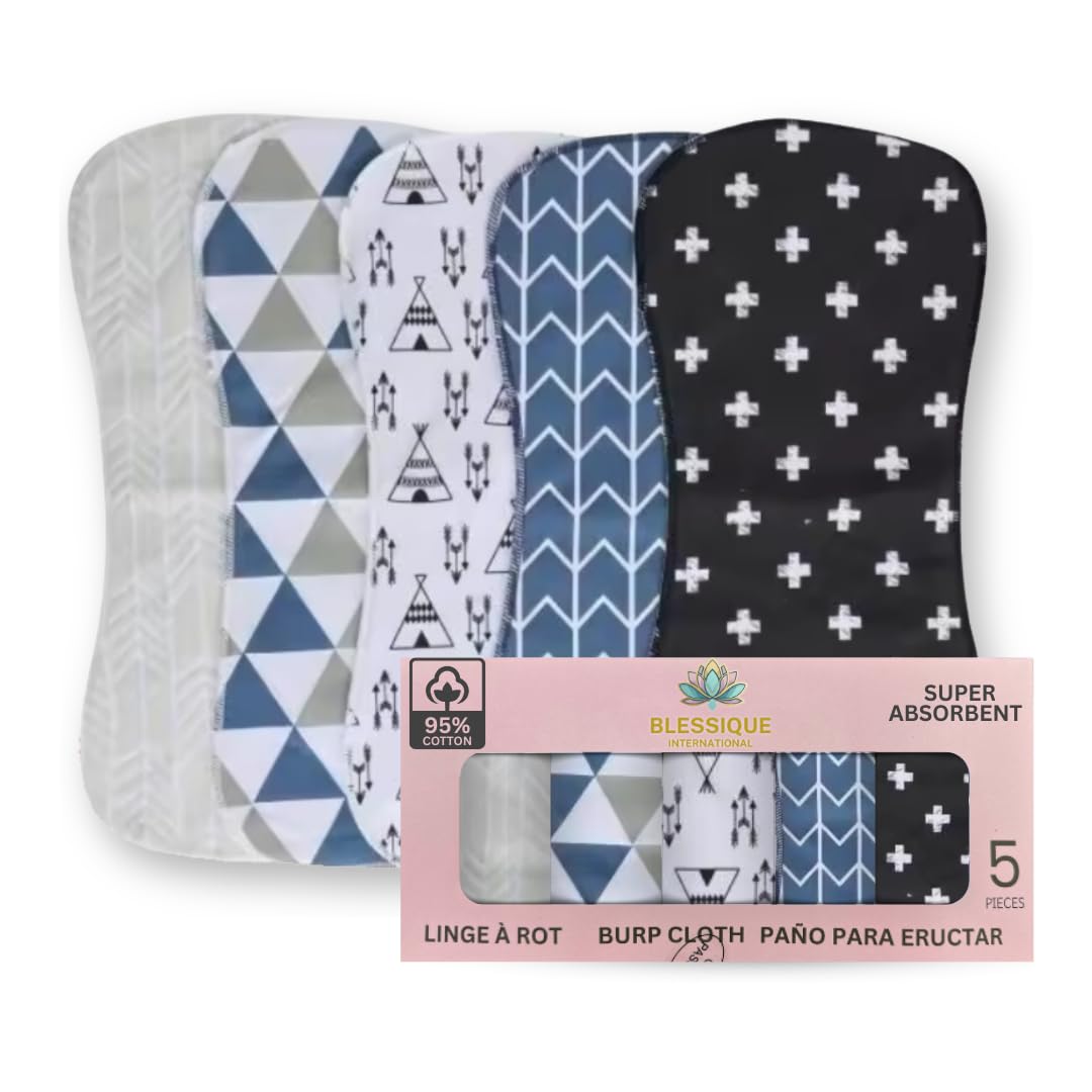 Blessique Burp Cloths Baby 5 Pieces,Waterproof Spill Proof Function, Essentials, Registry Items, Face Cloth, Face Cloth Boy Girl, Panales De para