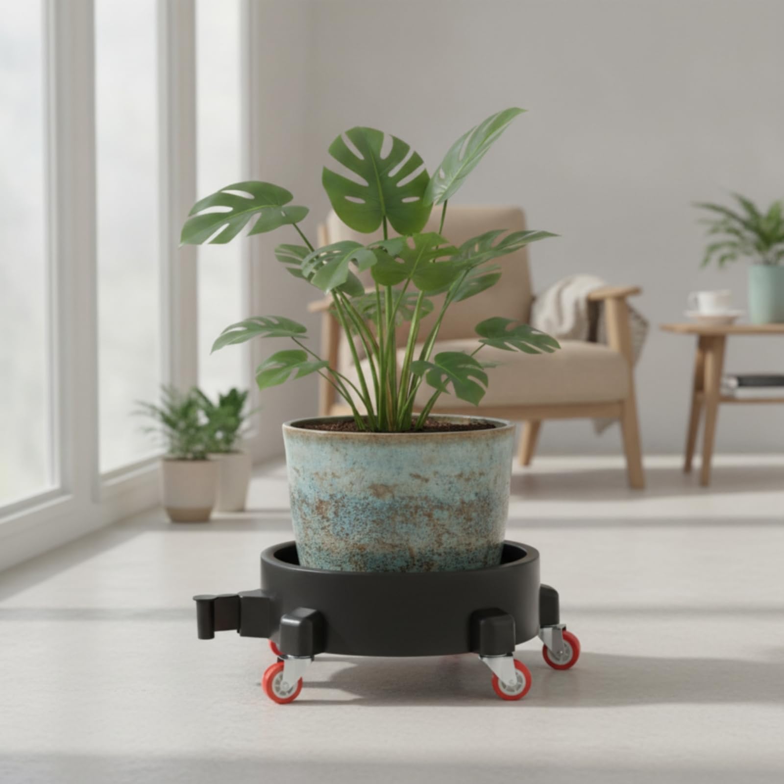 Sottovaso con Ruote Girevole Carrello Portavasi Robusto Portavaso con Ruote per Terrazzo, Casa, Rosso