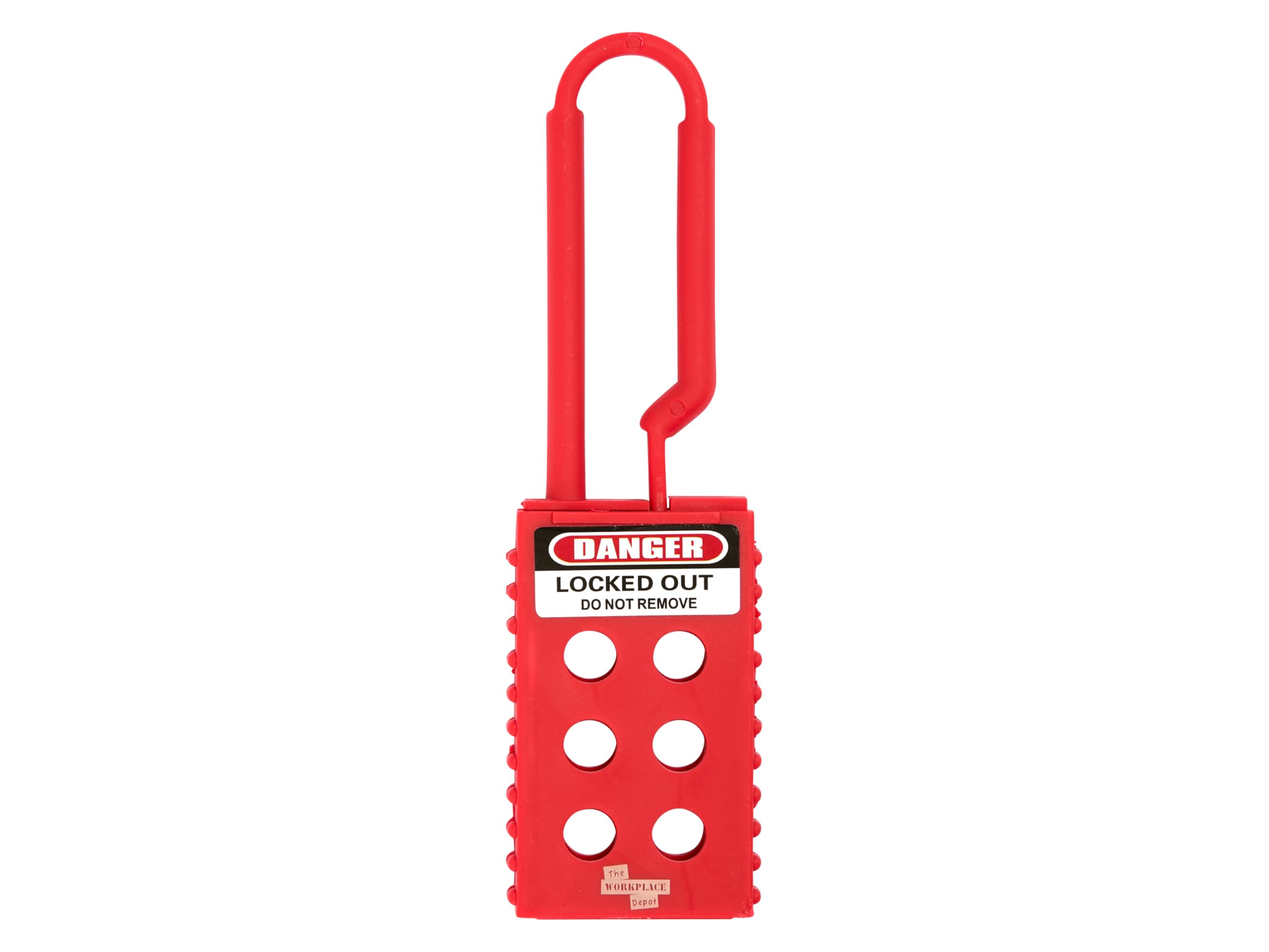 The Workplace Depot Red Nylon Lockout Hasp – Premium Non-Conductive High-Visibility Nylon, Multi-Lock 6-Padlock Safety Device For Electrical & Industrial Maintenance