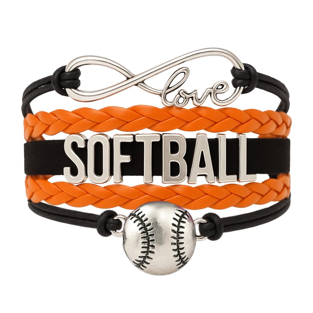 Softball Infinity Charm Bracelet- Softball Jewelry - Adjustable Bracelet for Softball Player, Team and Coaches Gifts