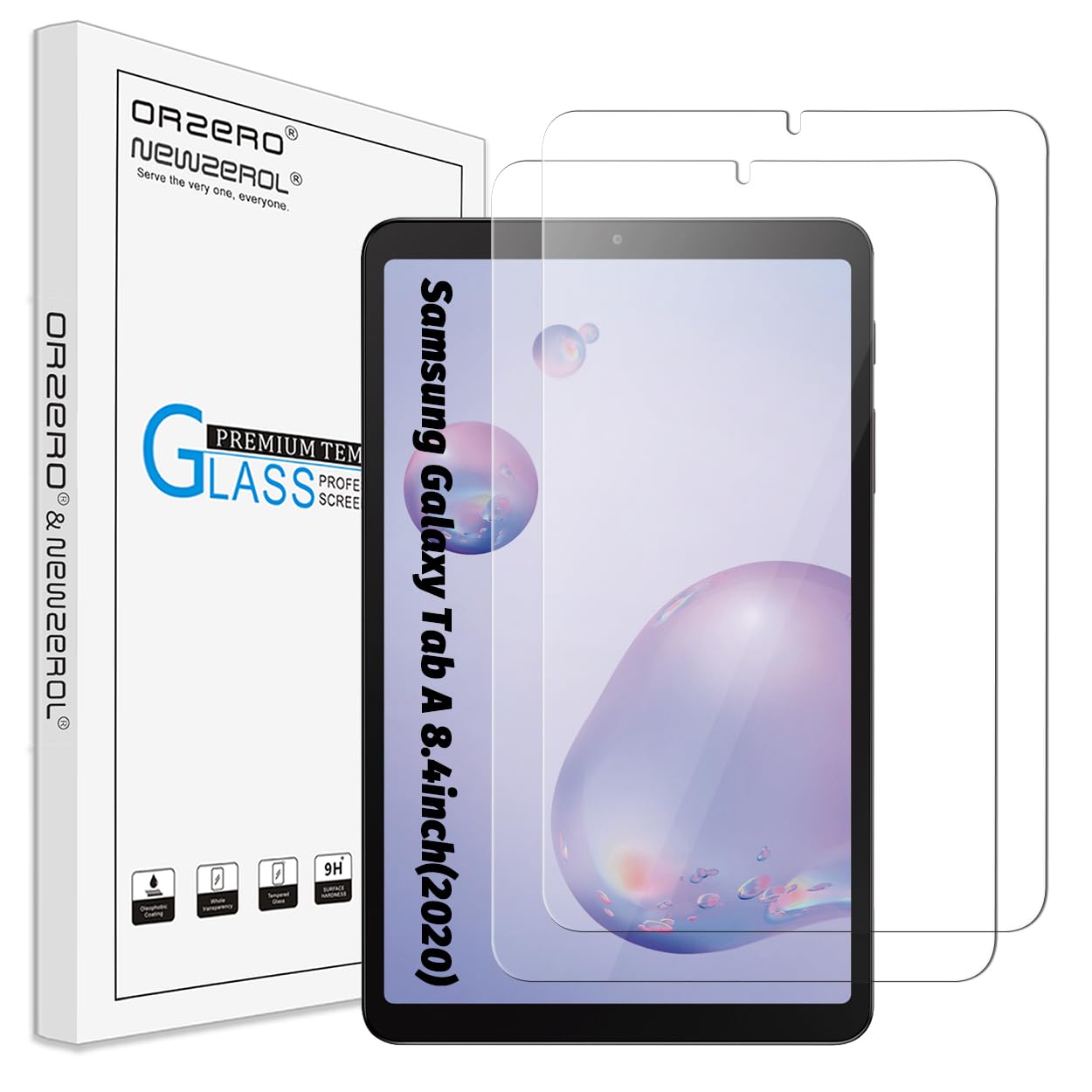 Orzero (2 Pack Tempered Glass Screen Protector Compatible for Samsung Galaxy Tab A 8.4 (2020) SM-T307, 9 Hardness HD Anti-Scratch Full-Coverage Bubble Free