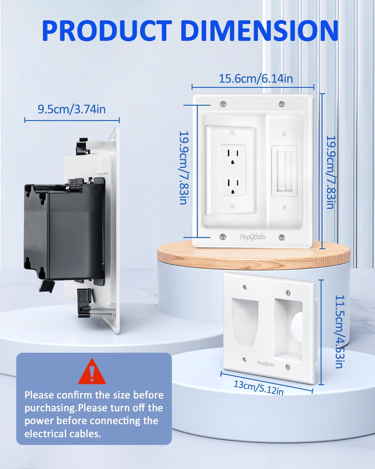 HAPYTHDA in Wall Cable Management Kit, Recessed Outlet for Wall Mount TV, Hide TV Power Cables & Low Voltage Wires Behind The Wall, in Wall Power Kit for Home & Office Theater Systerm, White