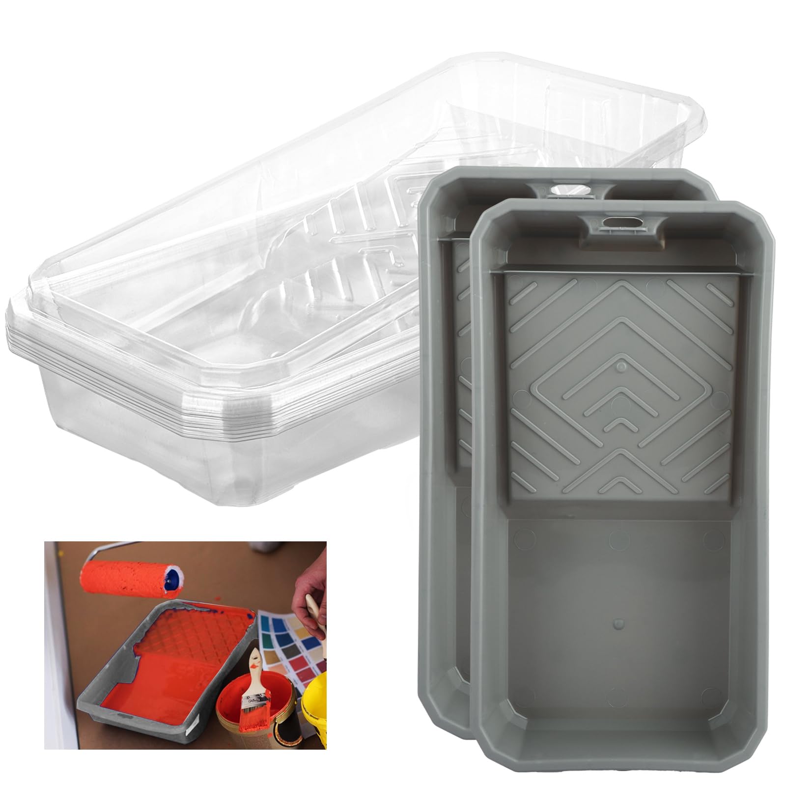 Revêtement jetable pour plateau de peinture 10,2 cm gris et transparent x25
