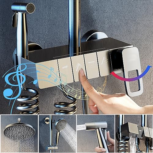 Kit de douche gris avec pulvérisateur à main 3 modes et mitigeur