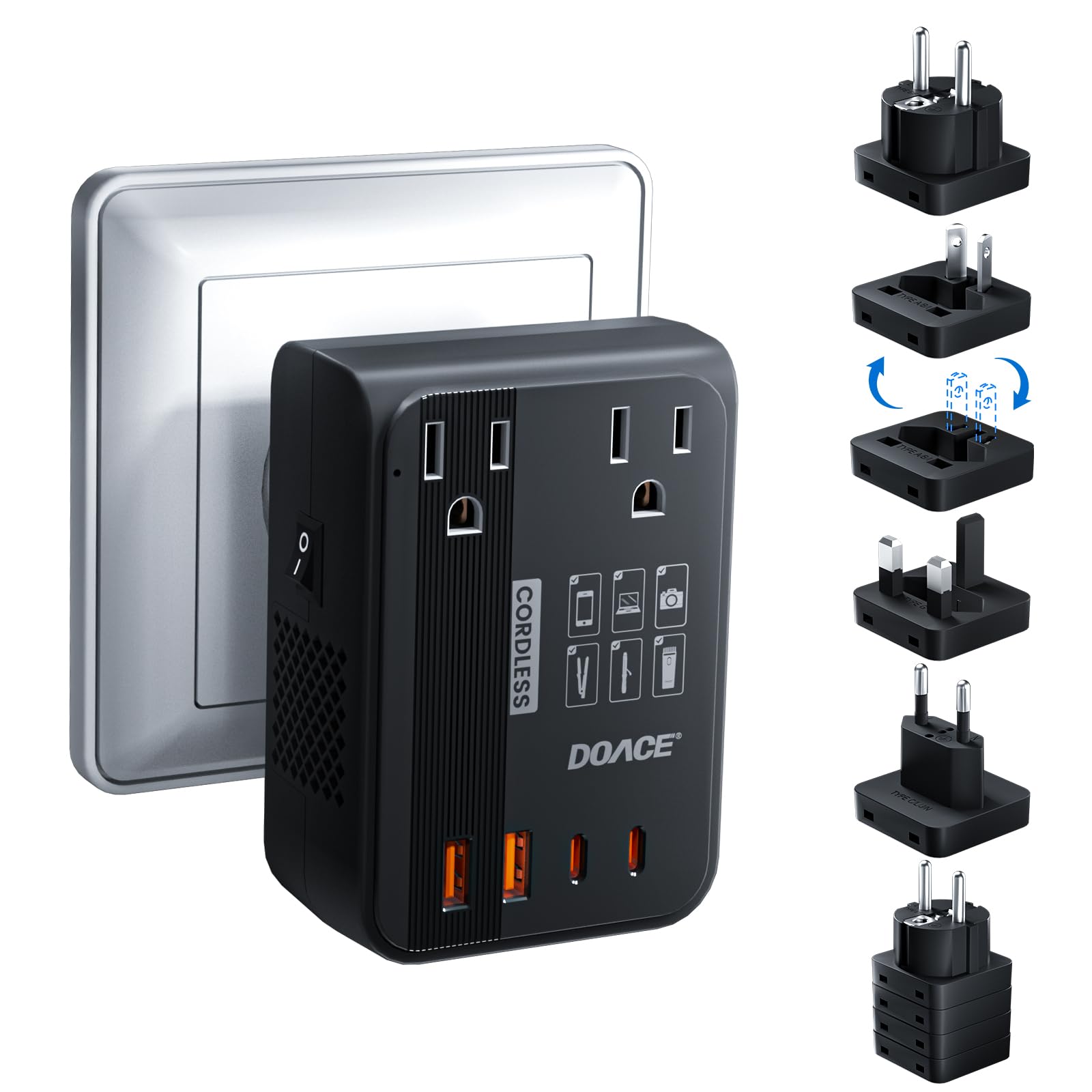 DOACE 350W Voltage Converter US to Europe - 220V to 110V Converter for European Travel, Power Converter Adapter Combo with PD Chargers for Hair Straightener Shaver Toothbrush CPAP Laptop Camera Phone