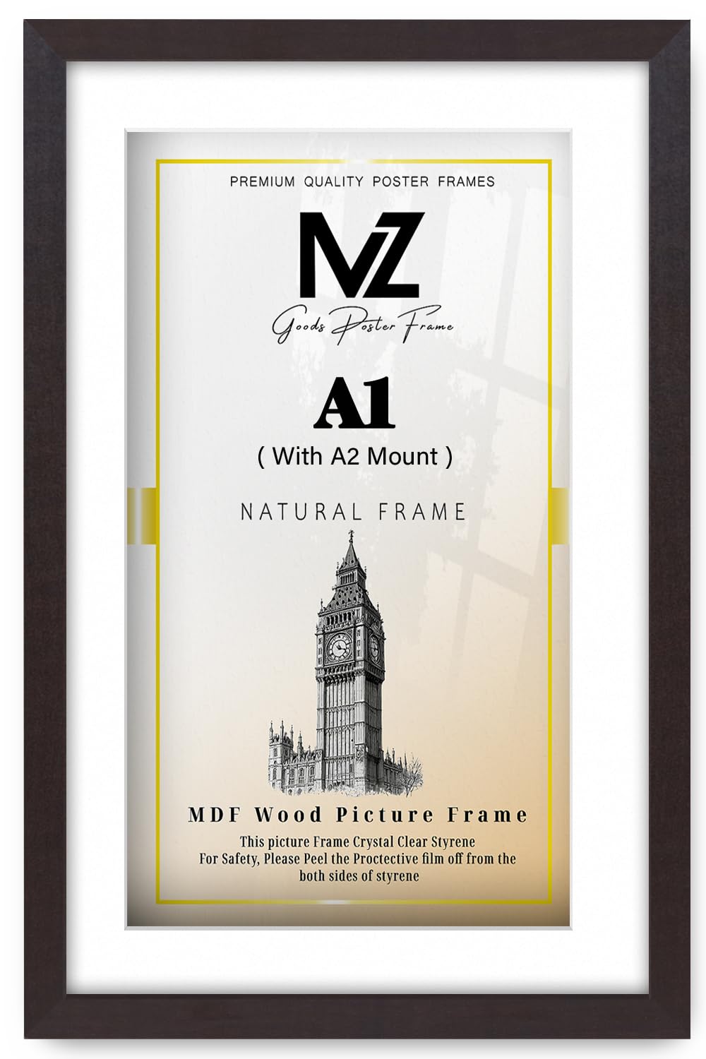 MZ GOODS | MDF Stylish Home & Office Frame A1 (59.40 x 84.10 cm) with A2-(41.90 x 59.40 cm) White Mount Wall Mounted | 33X23 Inch Award, Painting, Photo, Poster Display [ Mahogany ]