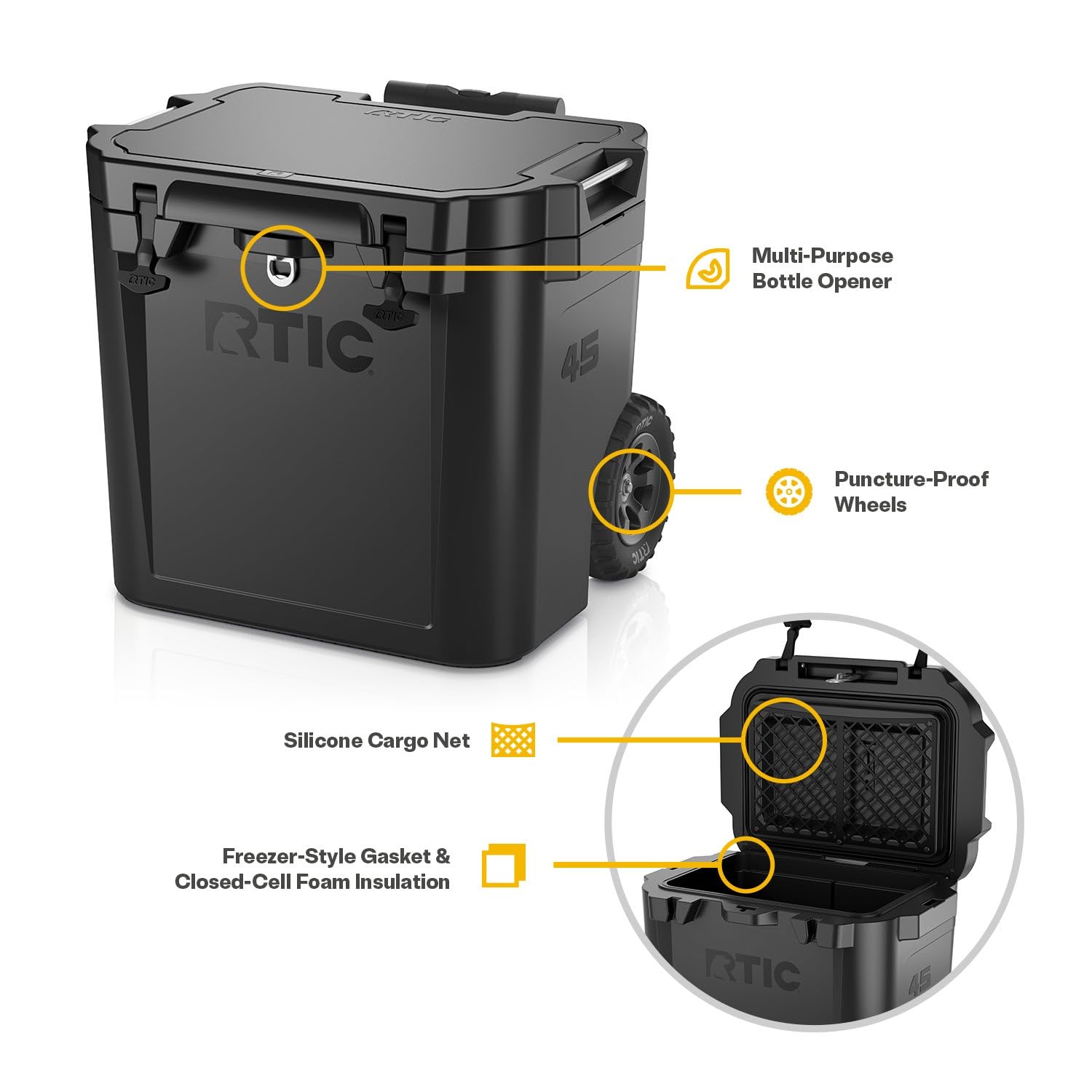 Amazon | RTIC 45クォート車輪付き超タフクーラーハード断熱ポータブル 