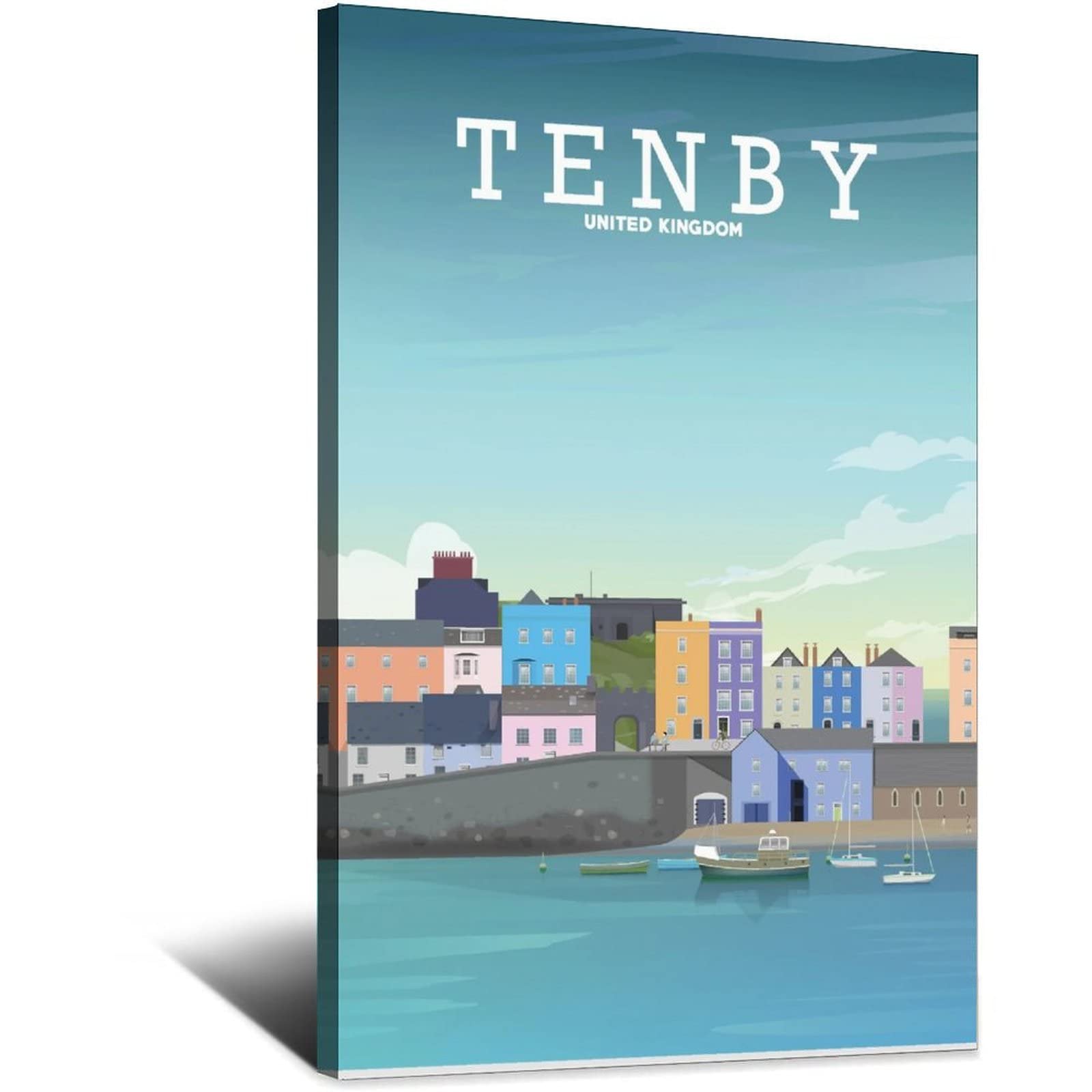 Wotdkg As The Picture Shows18 Metal Tin Sign Wales Tenby Harbor Vintage Travel Tin Sign Rustic Decor Cave Coffee Shop Bar Bedroom Home Wall Decor Tin Sign 30X43cm