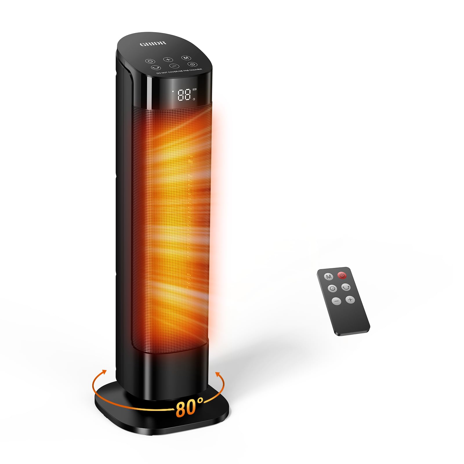 Space Heater Large Room, 24" Space Heaters for Indoor Use, 1500W PTC Ceramic Electric Heater with Thermostat and Remote, 80° Oscillation, 12H Timer, Quiet Portable Heater for Office Bedroom