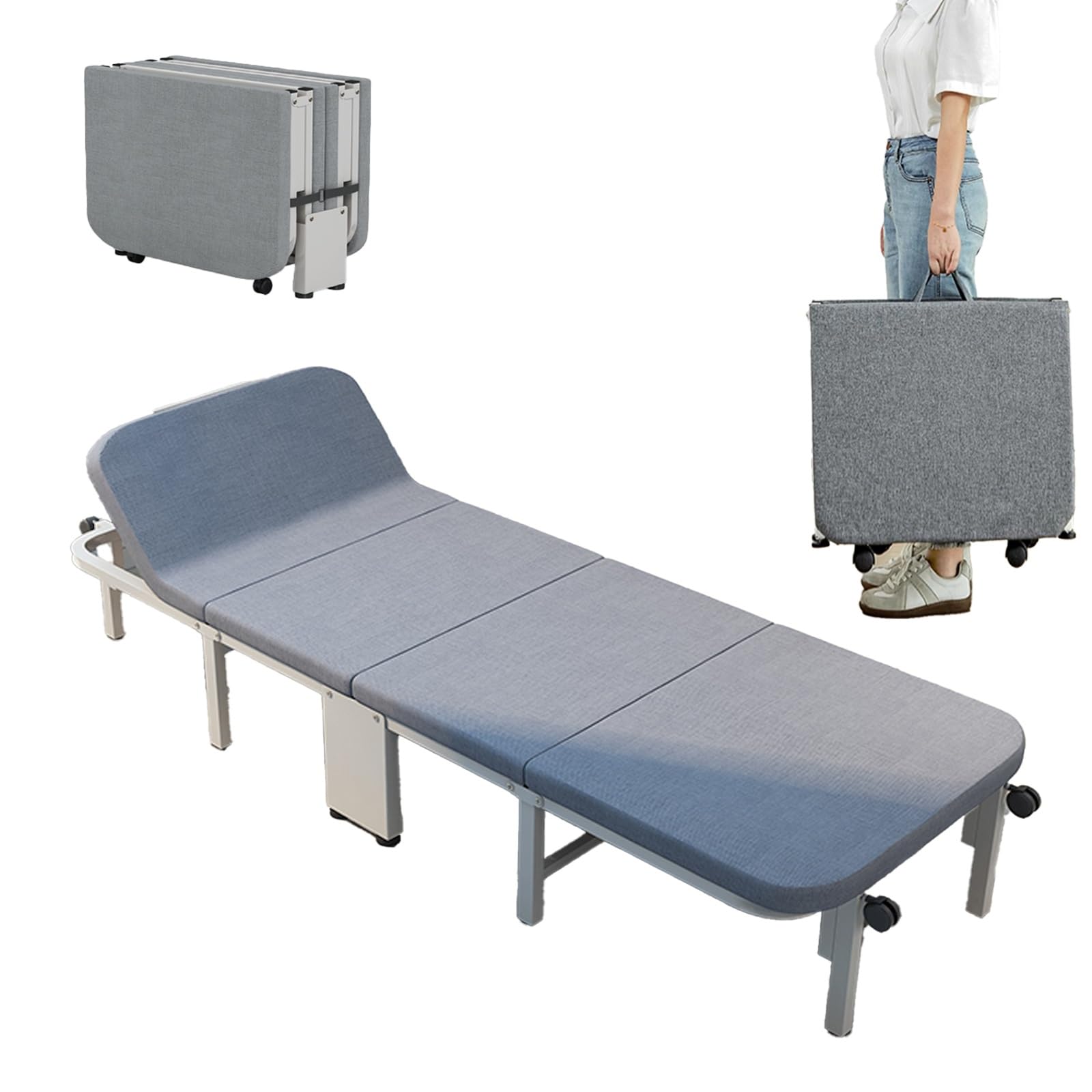 Feldbett mit Matratze Campingbett Klappbar Gästebett Upgraded Feldbett Klappbar mit Auflage für Erwachsene Platz Sparen Einstellbare Neigungshöhe für Camping Garten Innen Outdoor(180x60CM)