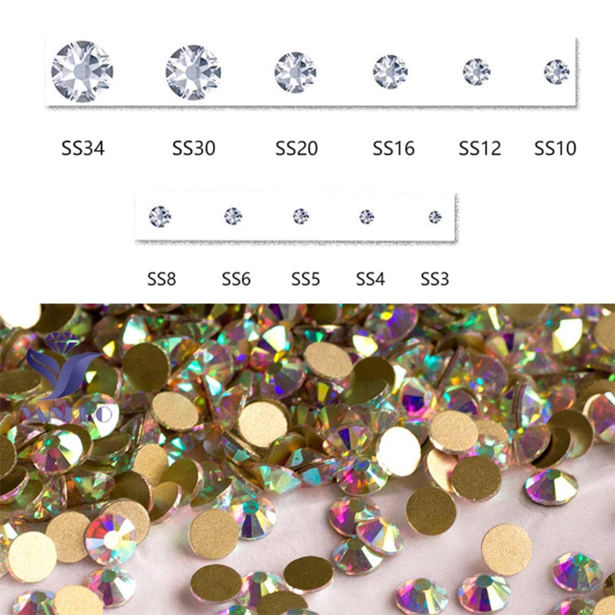 Crystal AB Nail Art Strass Flatback Vetro lucido Pietre per unghie Gemme per unghie 3D Decorazioni per manicure fai da te-Rosa chiara, SS34 288 pezzi