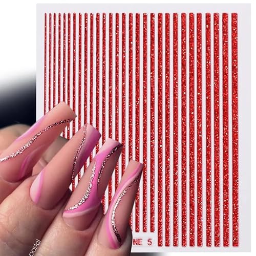 Line Nail Stickers For Nail Art - 3D Holographic Stripe Nail Art Stickers Decals 6Sheets Silver Gold Glitter Stripe French Design Nail Decals Self Adhesive Nail Art Supplies For Women Manicure Decor #TOP3