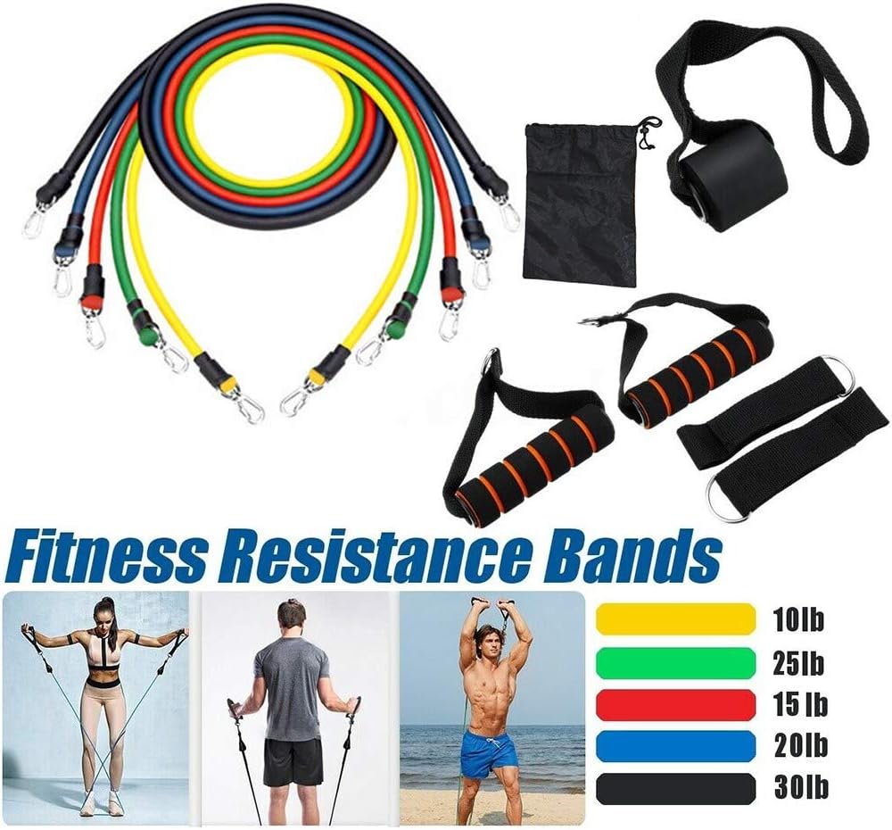 Tvoip Resistance Bands Set,11Pcs,Strap Bands,Stackable to 100 Pounds Fitness Pull Rope Resistance Bands Latex Strength Gym Equipment Home Elastic Exercises Body Fitness Workout Equipment