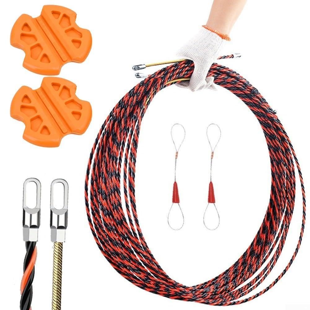 Guía de cable eléctrico pasacables de tres hebras flexible para hogar, rojo y negro 50m