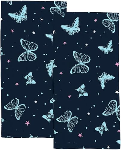 Juego de 2 toallas de baño decorativas con diseño de mariposas azules para baño, cocina, habitación, toalla de microfibra ultra suave, toalla de
