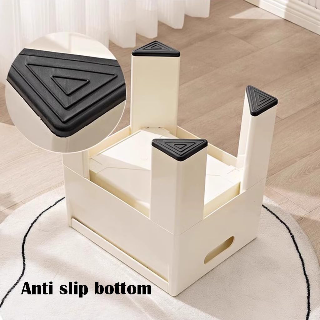 MANUKS Sgabello Basso Plastica Sgabello Portaoggetti Multifunzione Carico Massimo 150Kg Cambio Scarpe Sgabello per Soggiorno Camera da Letto Trucco,36×30×40cm (Bianco)