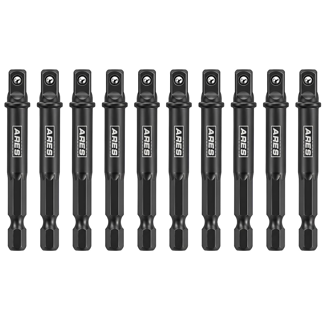 ARES 70384 Juego de adaptadores de enchufe de grado de impacto de 10 piezas de 14 pulgada de accionamiento de 3 pulgadas, convierte el taladro eléctrico en un destornillador de tuerca de alta