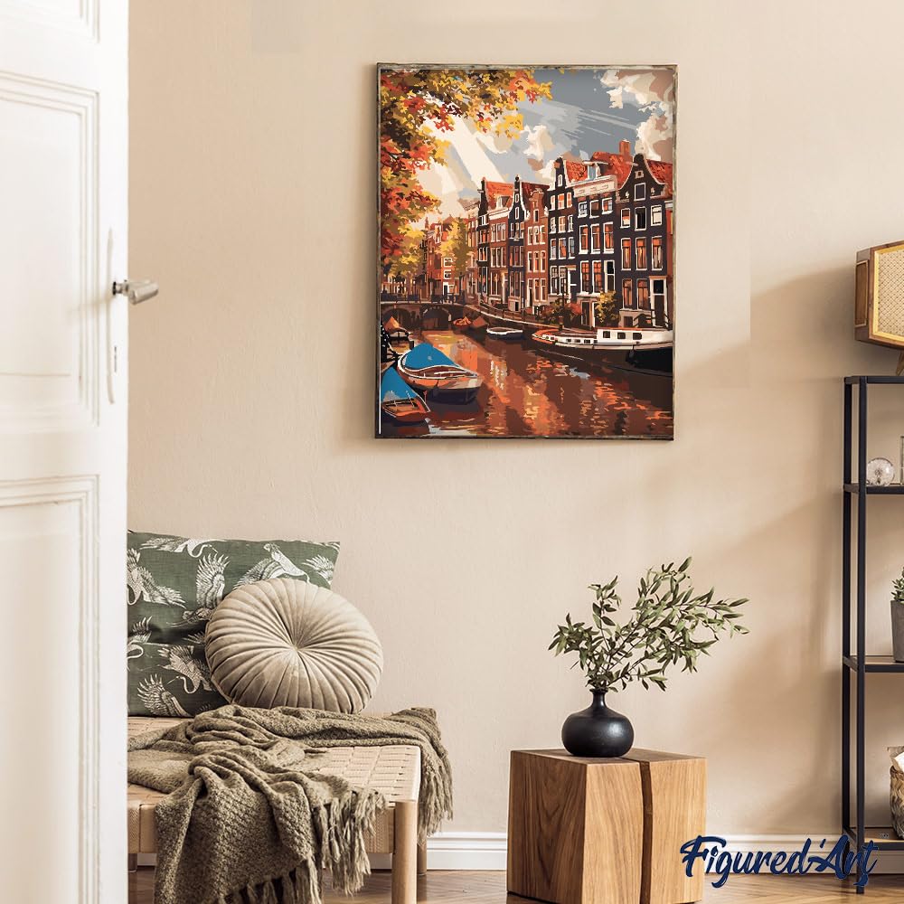 Peinture Par Numéros Adulte Soleil à Amsterdam - Kit Complet 40x50cm Figured'Art, Toile Sans Châssis, Loisir Créatif