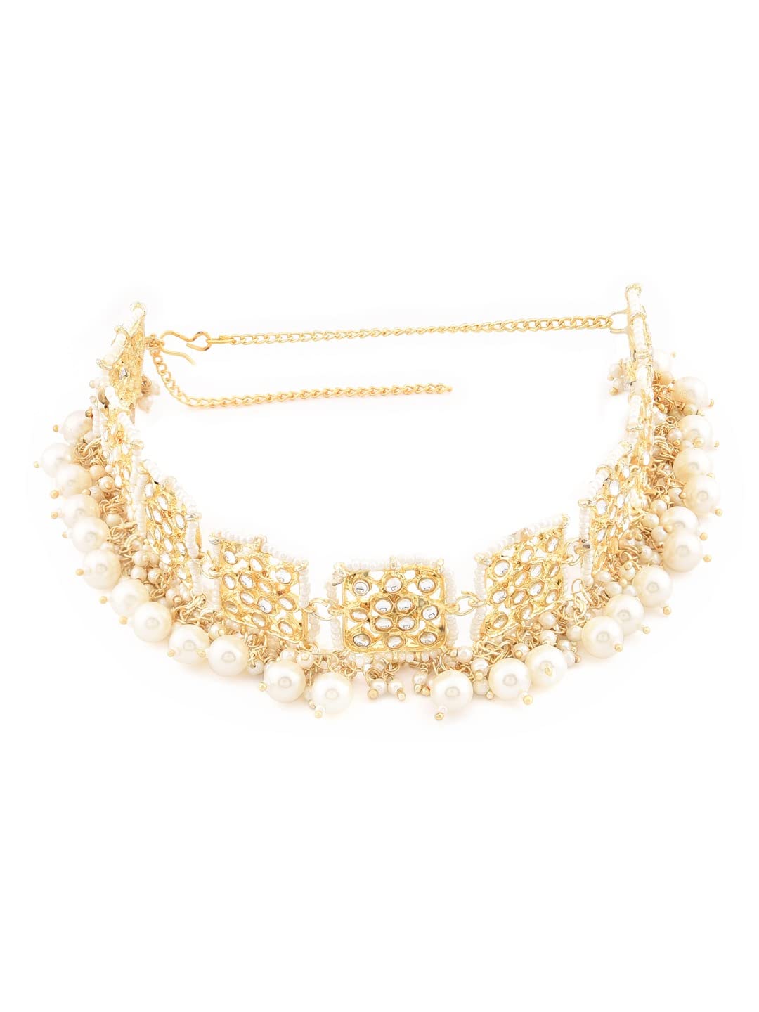 Gold Tone Kundan & Pearls Embellished Ethnic Head Chain For Women-ZPFK12195-image-43