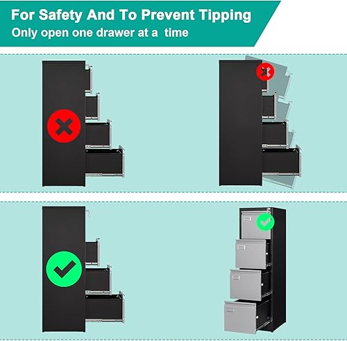 Miniatura 6 de SISESOL Archivador vertical de 4 cajones con cerradura, archivador de acero inoxidable, archivador de metal para organizador de oficina en casa,