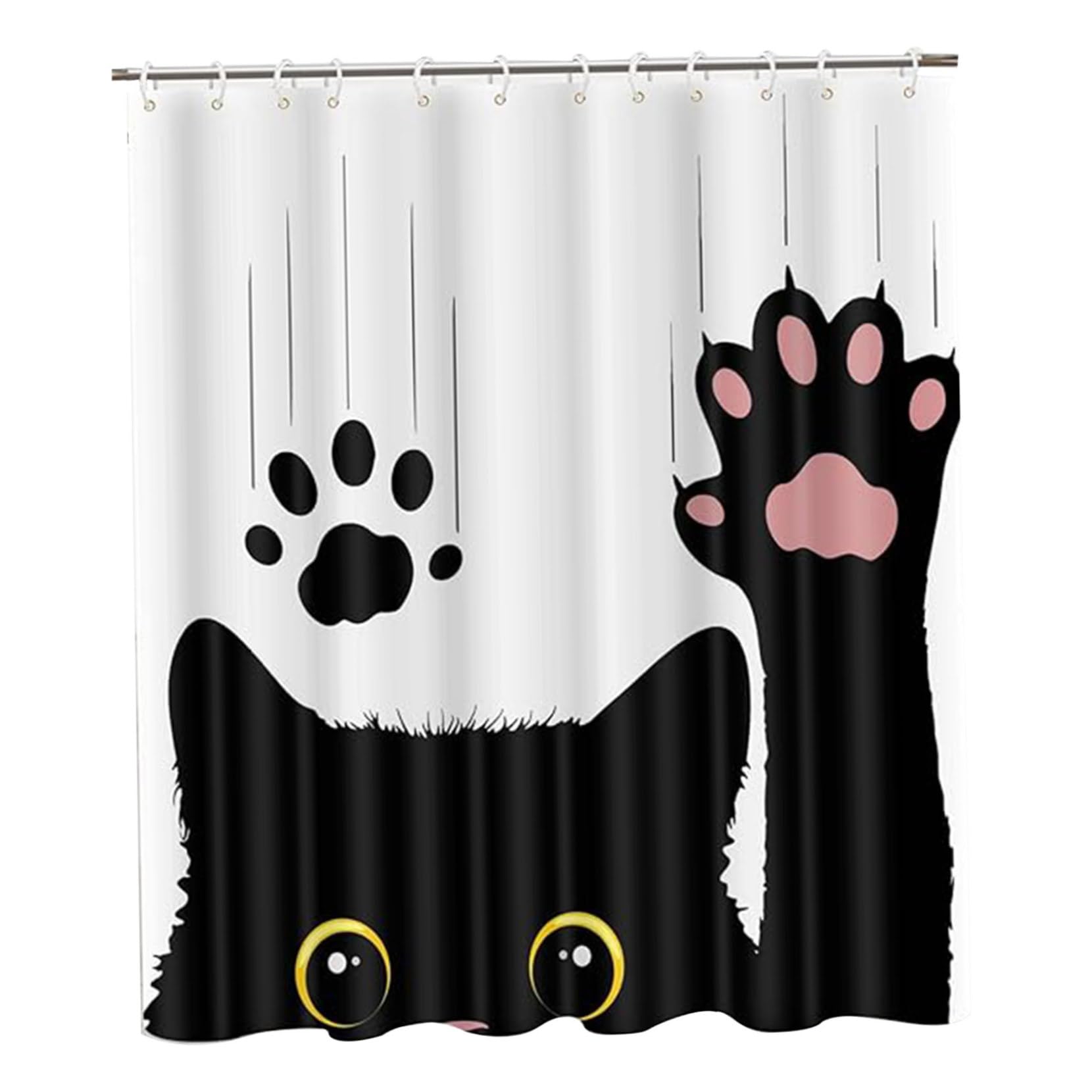 Rideau de douche pour chat mignon en polyester imperméable avec 12 crochets