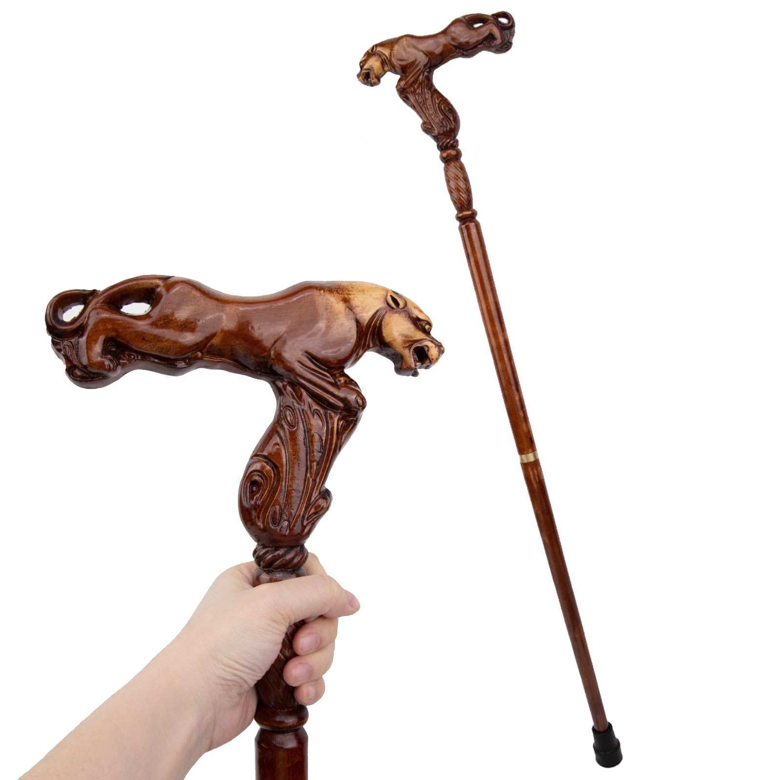 Bastoni da Passeggio in Legno con Motivo Leopardato, con Impugnatura Ergonomica e Punta in Gomma Antiscivolo, per Uomo e Donna di Lusso Decorativi da 96 Cm