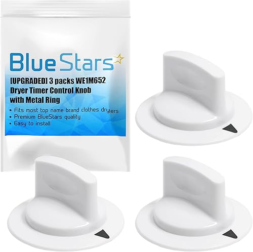 BlueStars WE1M652 - Pomo de control de temporizador para secadora con anillo de metal, ajuste exacto para secadores Hotpoint Kenmore GE Reemplaza