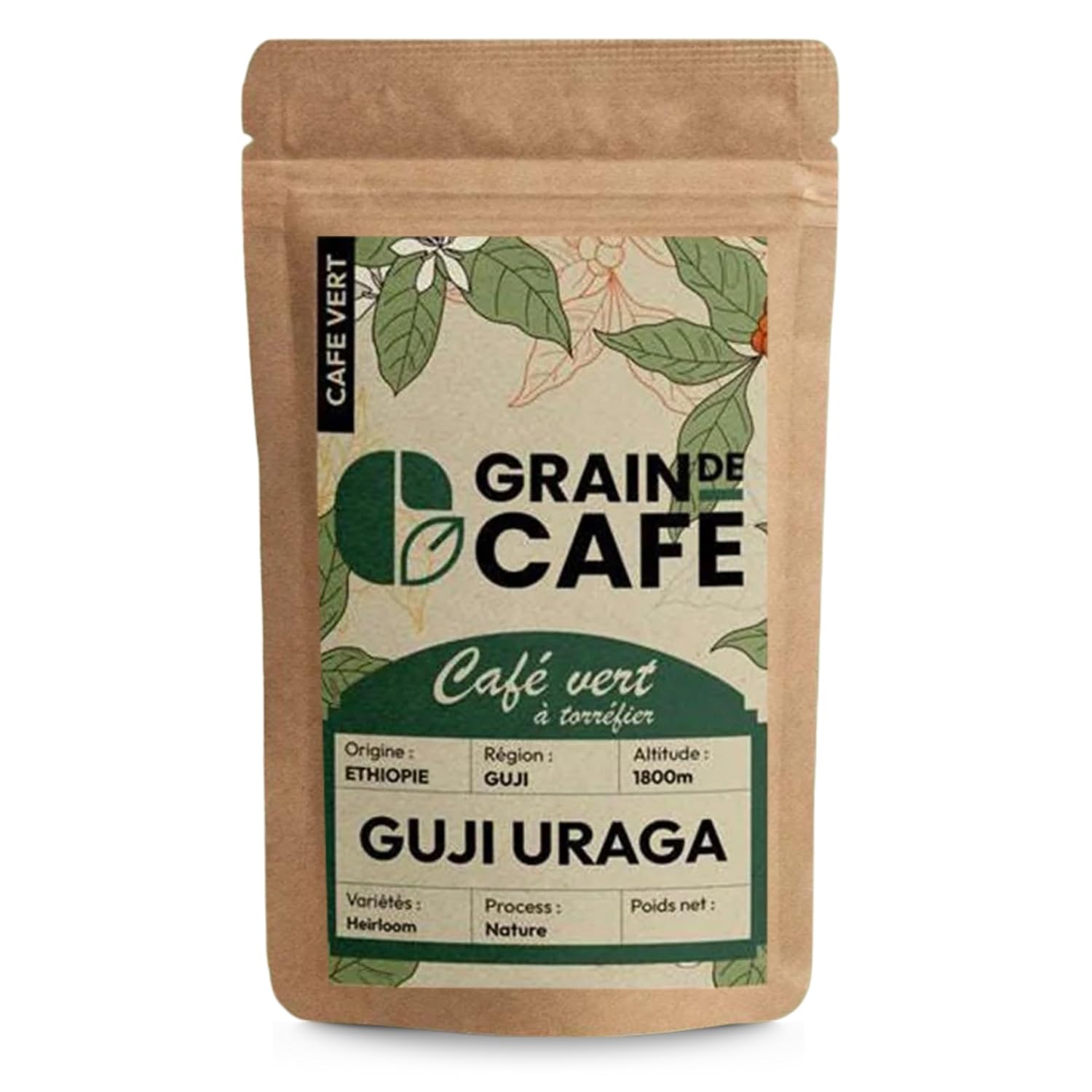 Graindecafé – Café Vert Éthiopie Guji Uraga 1kg | 100% Arabica Lavé Non Torréfié | Grand Cru Floral Et Vif | Notes De Bergamote Et Fleurs Blanches | Idéal Machine À Café Grain Une Fois Torréfié