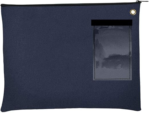BankSupplies Canvas Interoffice Mailer - 14 oz. - 14W x 11H - Navy Blue - Transit Bag - Large Zipper Bag with Grommet - Use with Padlock or Zip Tie for Security