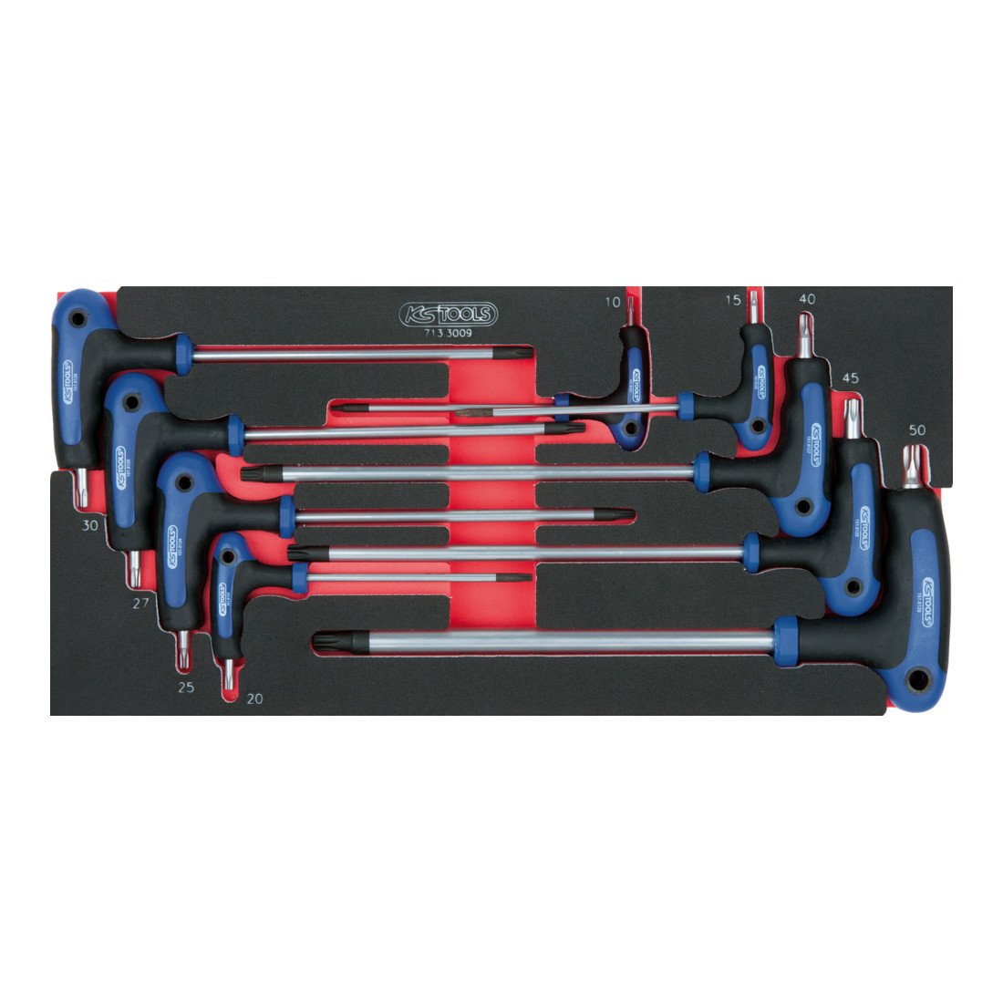 KS Tools Jeu de 9 clés coudées à six pans creux en T dans 1/3 système de clé Torx SCS avec poignée en T Torx 9 pièces dans un insert système 1/3
